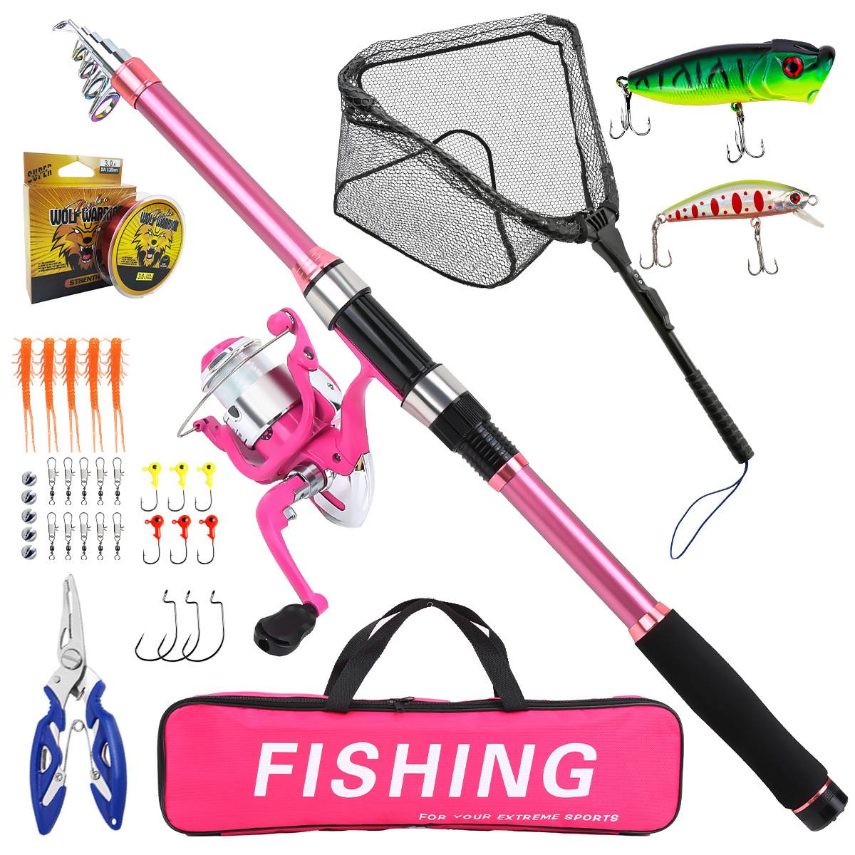 Fishing Rod Combo - Teleskopik Olta ve Spin Makarası, Yemler,
